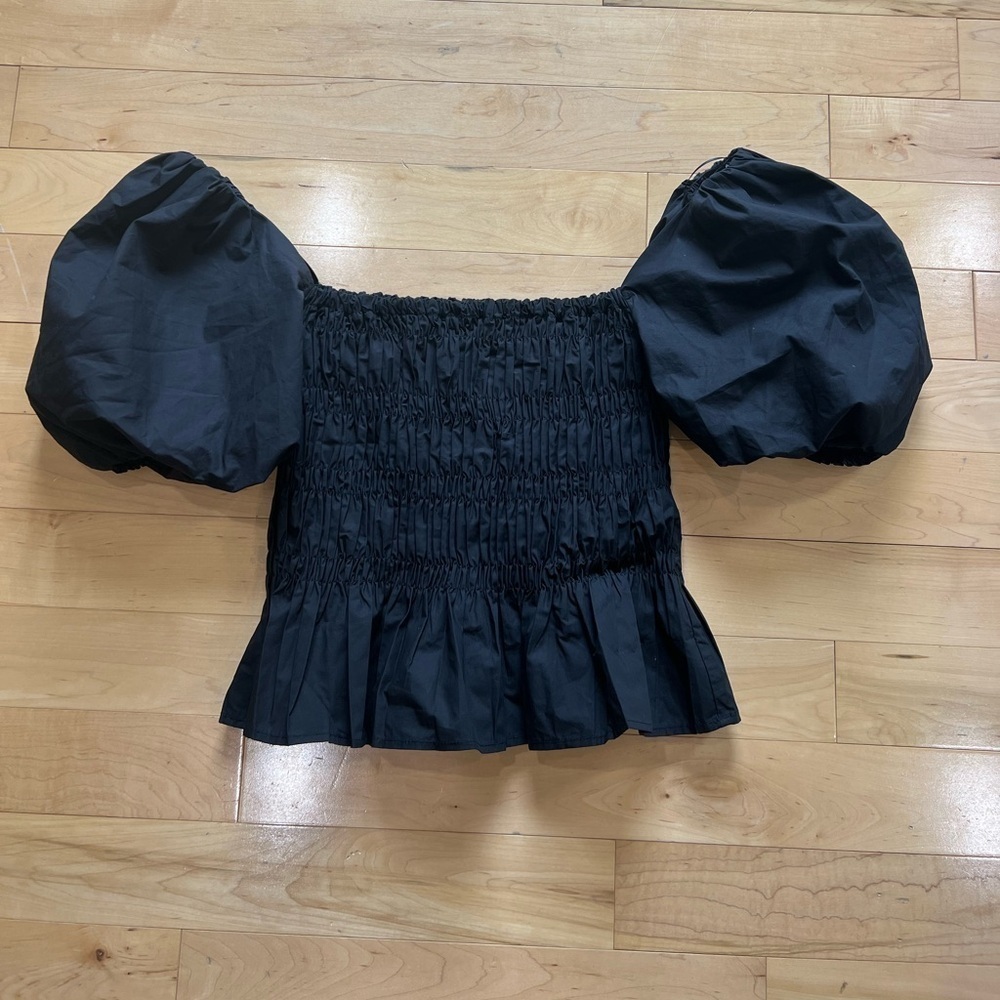 NWT ASTR The Label Savina Puff Bubble Sleeve Square Neck Smocked Peplum Top S - Picture 10 of 12